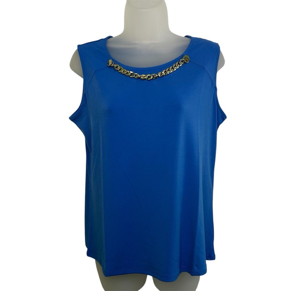 Carmen Marc Valvo Tops - Carmen Marc Valvo Blue Tank with Gold Chain Accent Sleeveless Blouse Sz Medium